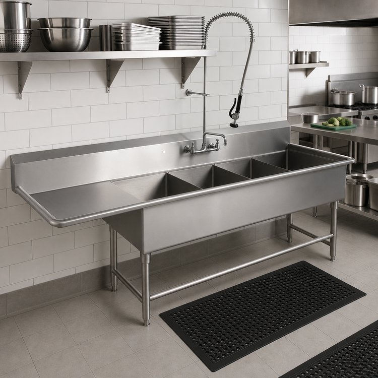 Product image #2 for John Boos Pro-Bowl 4-Compartment Sink with 30-Inch Left Drainboard, 14-Gauge Stainless Steel, 106-3/16-Inch Wide