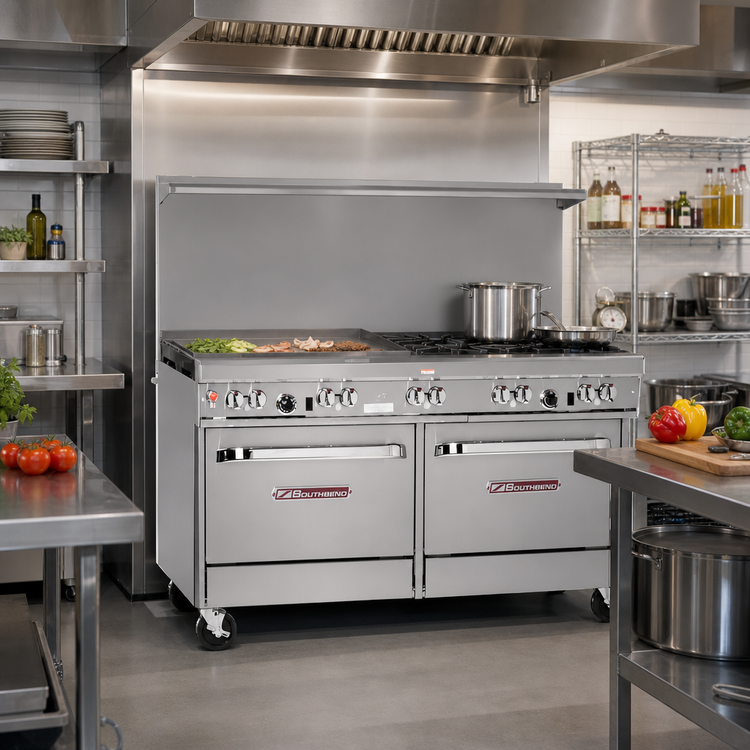 Product image #2 for Southbend Ultimate 60-Inch Commercial Gas Range with 4 Open Burners, 36-Inch Griddle, and 2 Cabinets