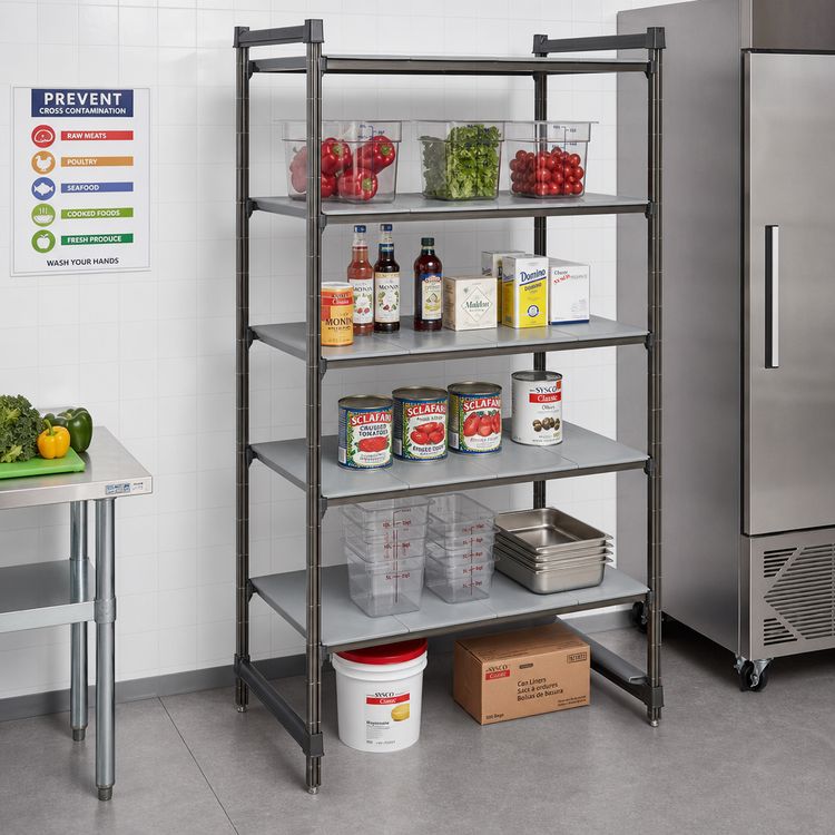 Product image #2 for Cambro Camshelving Basics Plus 21"W x 54"L x 84"H 5-Tier Solid Stationary Starter Unit, Brushed Graphite