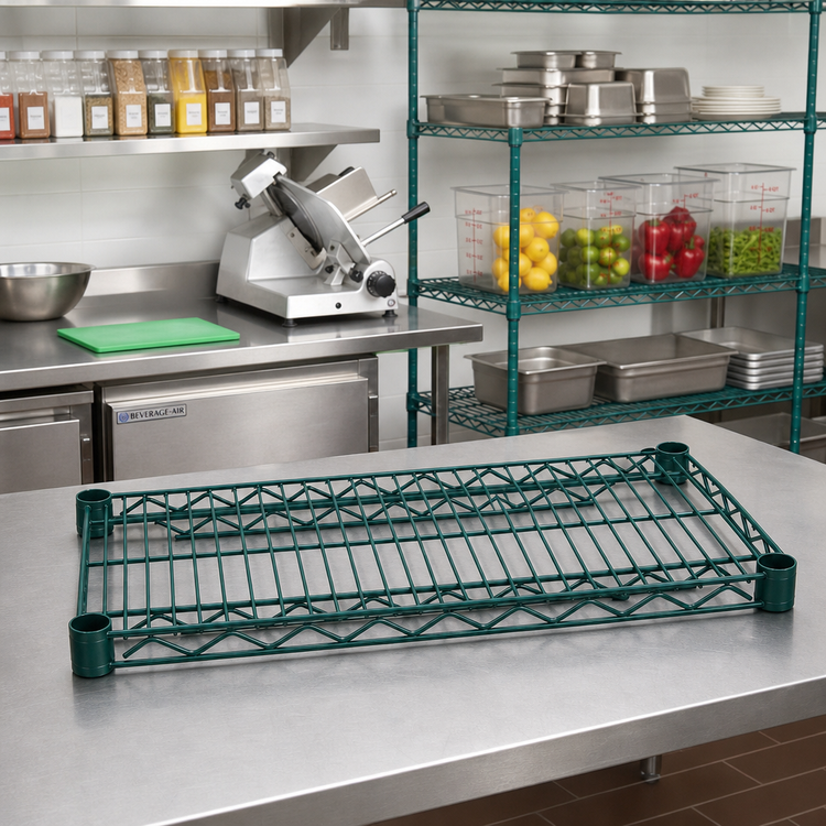 Product image #3 for Advance Tabco Special Value Series Heavy-Duty Green Epoxy Coated Wire Shelf, 36 x 14 Inches