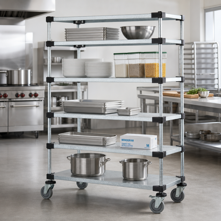 Product image #2 for Mobile Shelving Cart with 5 Solid Galvanized Steel Shelves, 60 x 18 x 69 Inches