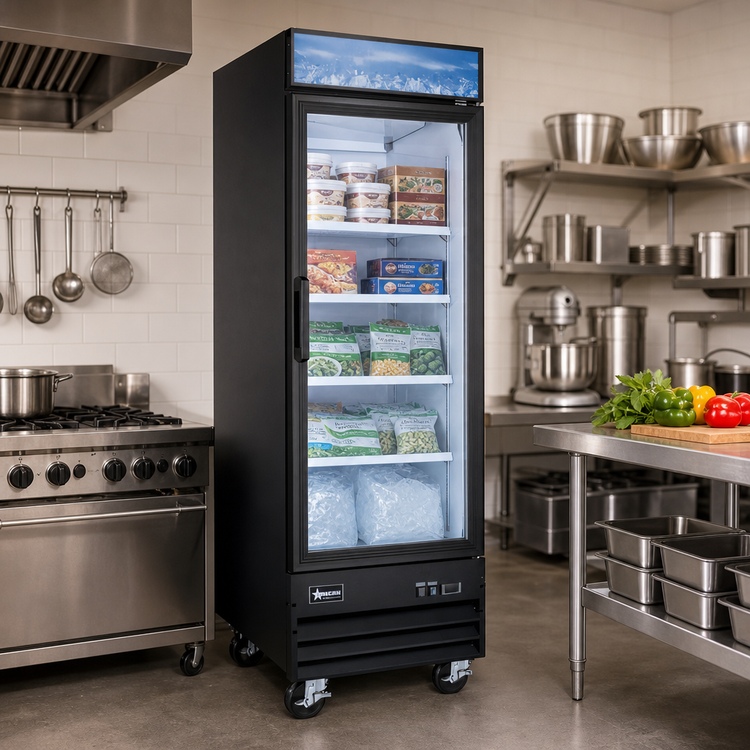 Product image #2 for Omcan One-Section Reach-In Glass Door Display Freezer, 27-Inch, 12.3 Cu. Ft., Black