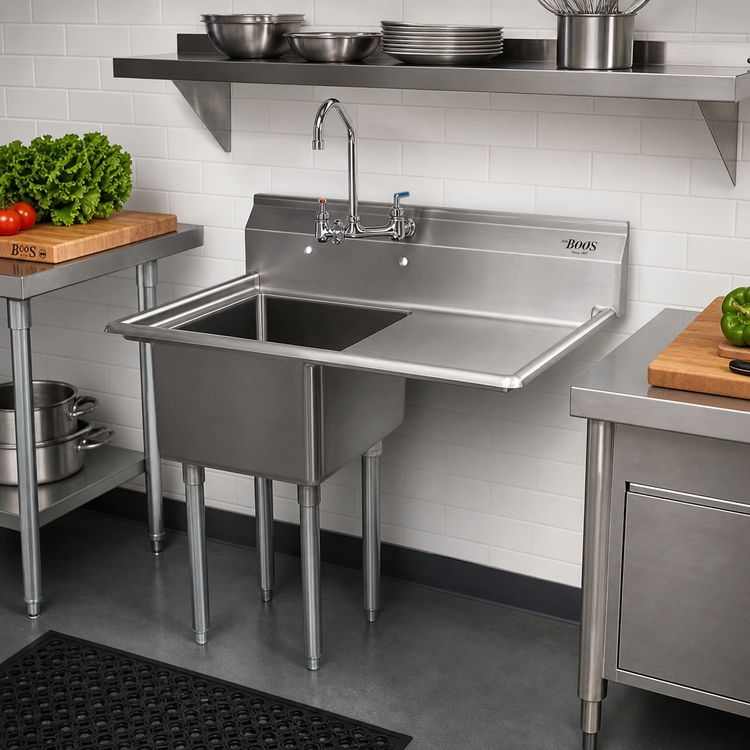 Product image #2 for John Boos E-Series 1-Compartment Sink with Right Drainboard, 15" x 15" x 14" Bowl, 32-1/2" Wide