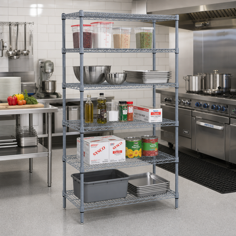 Product image #2 for Quantum 54W x 24D x 74H Wire Shelving Starter Kit with 5 Shelves, Gray Epoxy Antimicrobial Finish