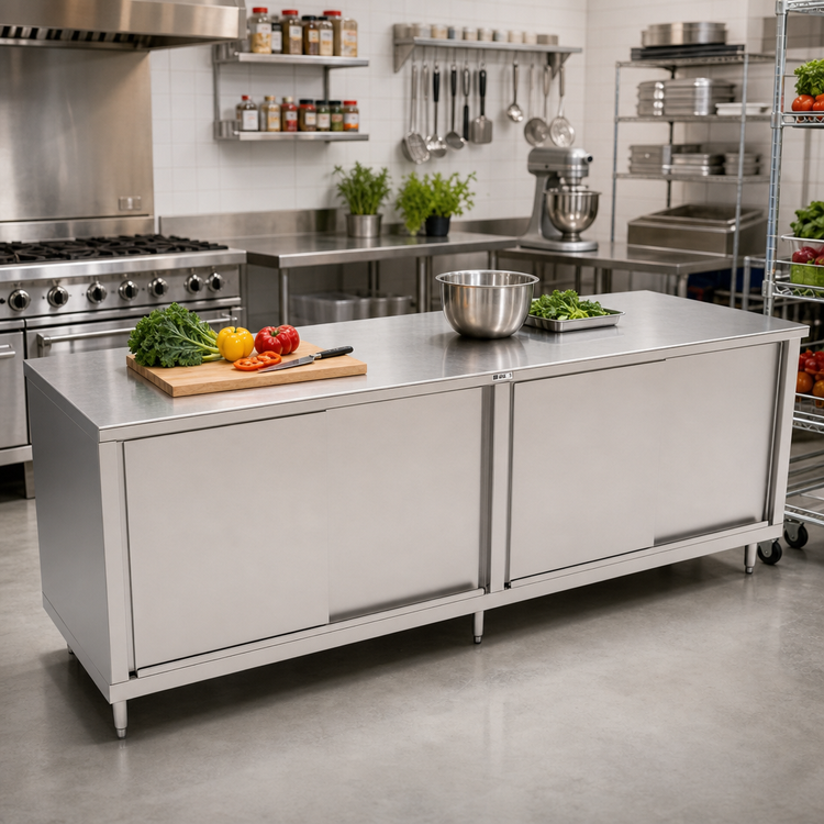 Product image #2 for John Boos 144-Inch x 30-Inch Cabinet Base Enclosed Work Table with Sliding Doors