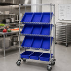 Thumbnail image #2 for Quantum MWRS-5-92035 Mobile Chrome Wire Shelving Bin System, 5 Shelves, 12 Bins, 36"W x 18"D x 63"H