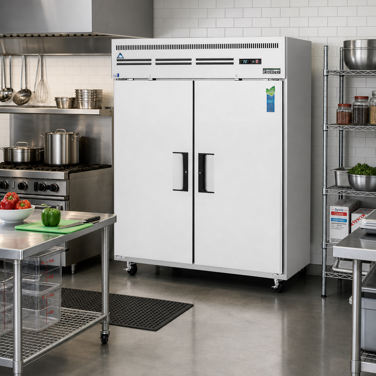 Product image #2 for Everest Refrigeration Two-Section Reach-In Refrigerator, 55.0 Cu. Ft., Top-Mounted Self-Contained, Stainless Steel