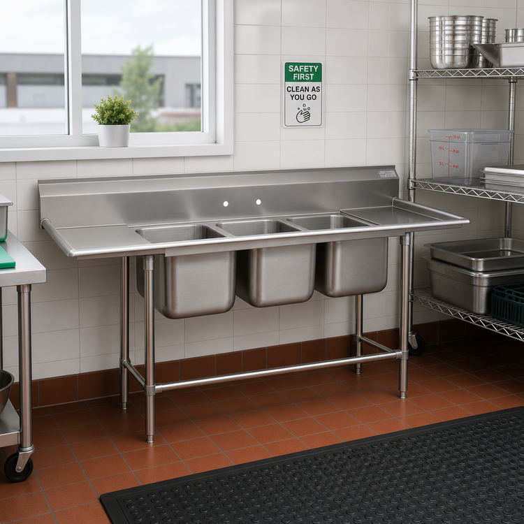 Product image #2 for Advance Tabco Regaline 3-Compartment Sink with Left & Right-Hand Drainboards