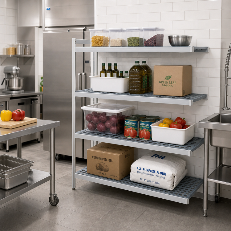 Product image #2 for Fermostock 4-Tier Perforated Polymer Shelving Expansion Kit, 52-Inch W x 22-Inch D x 71-Inch H, Gray
