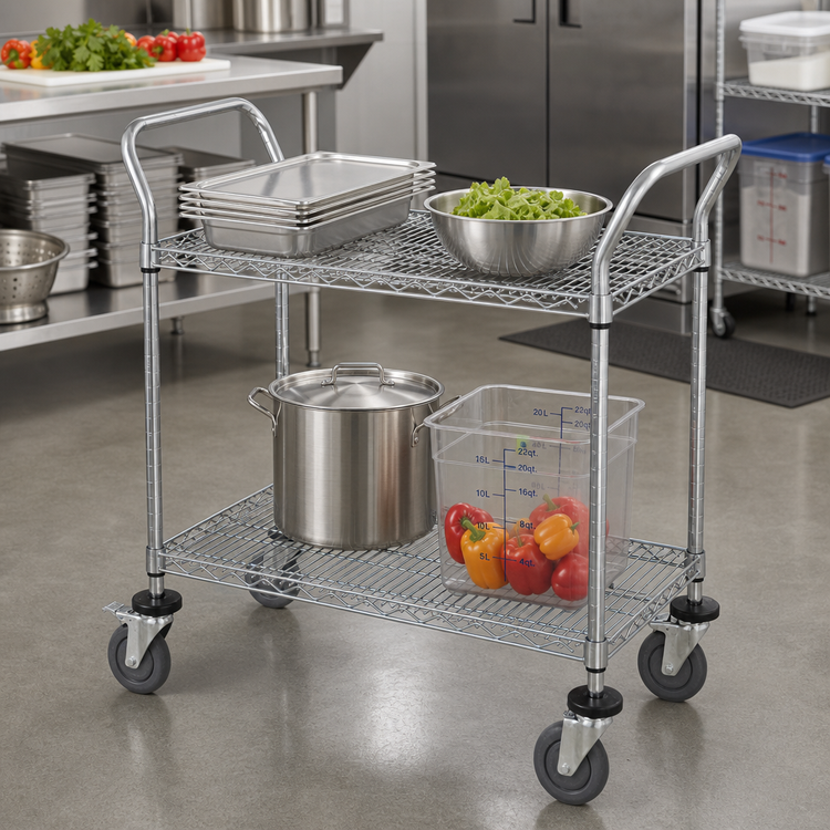 Product image #2 for Quantum Gray Epoxy Antimicrobial 2-Shelf Wire Utility Cart, 42 x 24 x 37-1/2 Inch