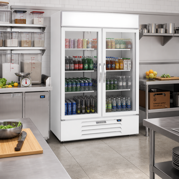 Product image #3 for Beverage-Air MarketMax Two-Section Reach-In Glass Door Refrigerated Merchandiser, 46.15 Cu. Ft., White