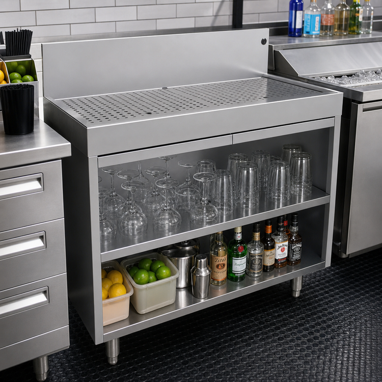 Product image #2 for CHOICE by Glastender 30-Inch Wide Open Front Underbar Drainboard Cabinet Base, 24-Inch Deep, No Doors