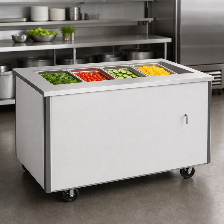 Product image #2 for Randell 60-Inch Mobile Ice-Cooled 4-Pan Cold Food Table with Stainless Steel Top and Enclosed Laminate Base