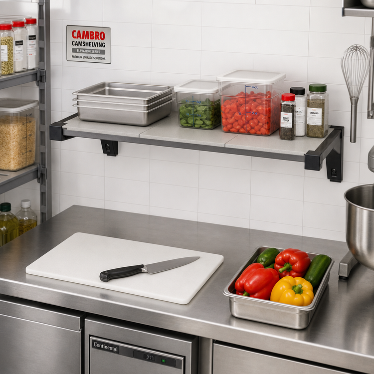 Product image #2 for Cambro Camshelving Elevation Series Wall-Mounted Solid Shelf Kit, 14" x 36"
