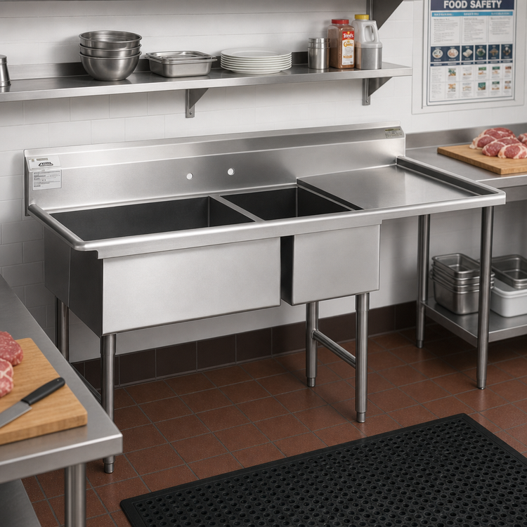 Product image #2 for Eagle Group Spec-Master Supermarket Meat Platter Three-Compartment Sink, 59 x 37 in., 10 in. Backsplash