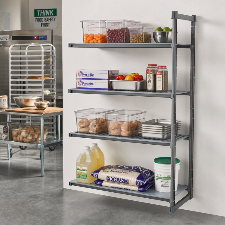Product image #2 for Cambro Camshelving Basics Plus 18" x 54" x 72" 4-Tier Add-On Polymer Shelving Unit, Vented and Solid, Brushed Graphite