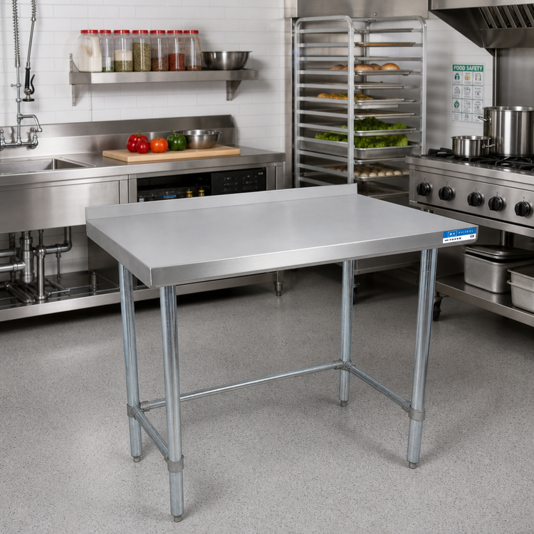 Product image #2 for BK Resources 72 x 24 Inch Open Base Riser Top Stainless Steel Work Table with Galvanized Legs