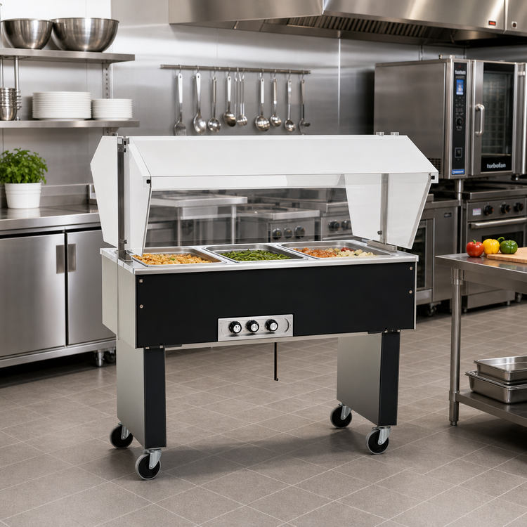 Product image #2 for Eagle Service Mate Deluxe Portable Buffet Hot Food Table with Sneeze Guard, 4 Wells, 63-1/2-Inch, 240V