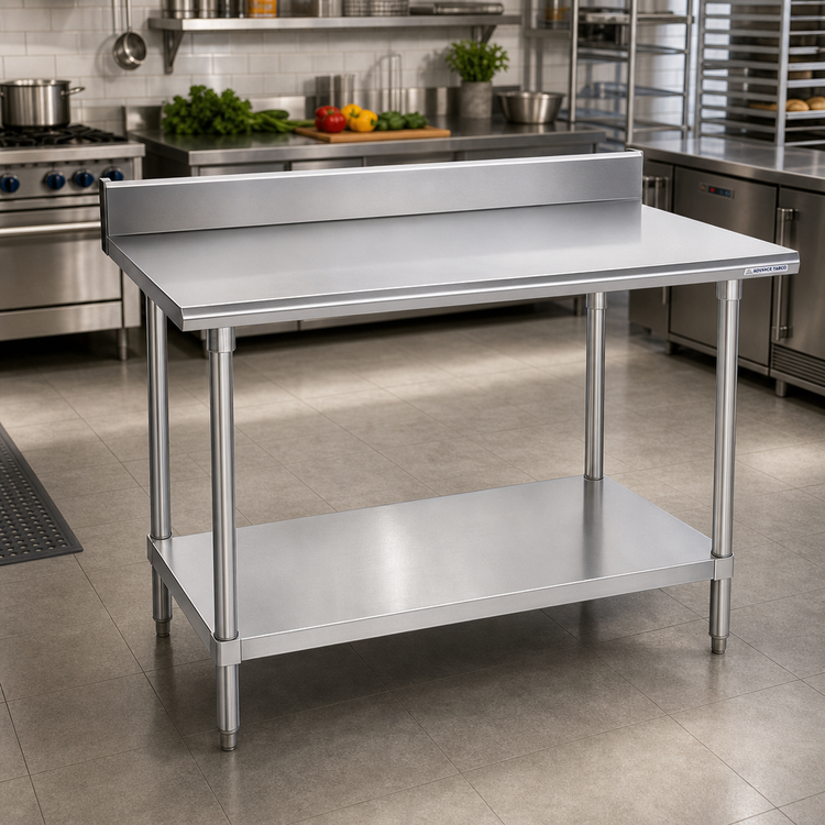 Product image #2 for Advance Tabco SKG-365 60-Inch x 36-Inch Stainless Steel Work Table with 5-Inch Backsplash and Adjustable Undershelf