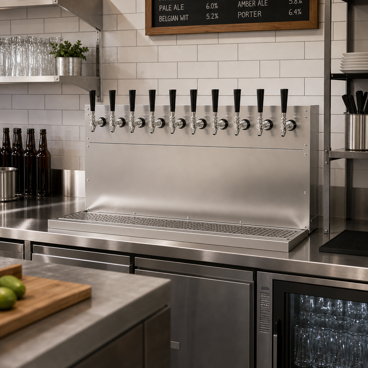 Product image #2 for Glastender 10-Faucet Wall Mount Air-Cooled Draft Dispensing Tower, Stainless Steel