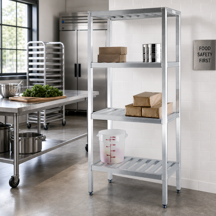 Product image #2 for New Age T-Bar Series 4-Tier Aluminum Cantilevered Shelving Unit, 36"W x 24"D x 72"H