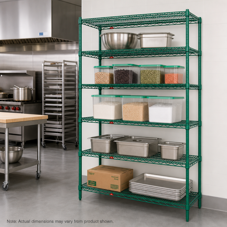 Product image #3 for Metro Super Erecta Add-On Wire Shelving Unit, 48 x 21 x 74 Inches, 5 Shelves, Metroseal 3 Epoxy-Coated Green Finish with Microban