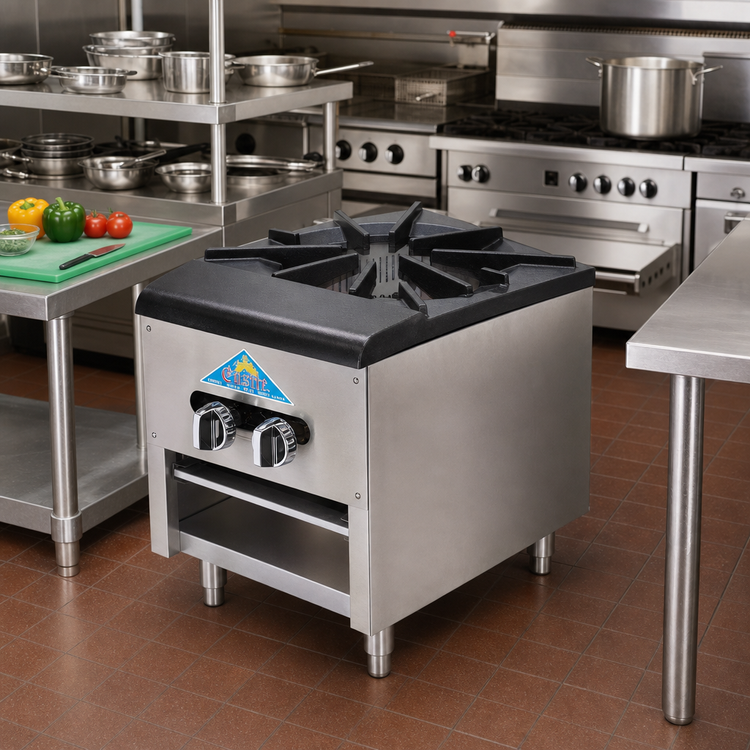 Product image #2 for Comstock-Castle 18-Inch Gas Stock Pot Range with Open Front Cabinet Base, 1 Double Burner Section, 110,000 BTU