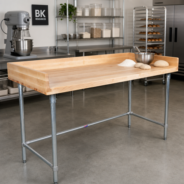 Product image #2 for BK Resources 96-Inch x 30-Inch Bakers Table with Galvanized Open Base and Hard Maple Top