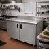 Thumbnail image #2 for Advance Tabco 72-Inch Enclosed Stainless Steel Work Table with Cabinet Base, Mid-Shelf, Hinged Doors, and 5-Inch Backsplash