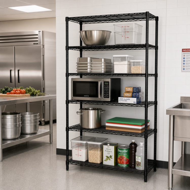 Product image #2 for Quantum Black Epoxy 36-Inch W x 30-Inch D x 86-Inch H Stationary Wire Shelving Starter Kit, 5 Shelves