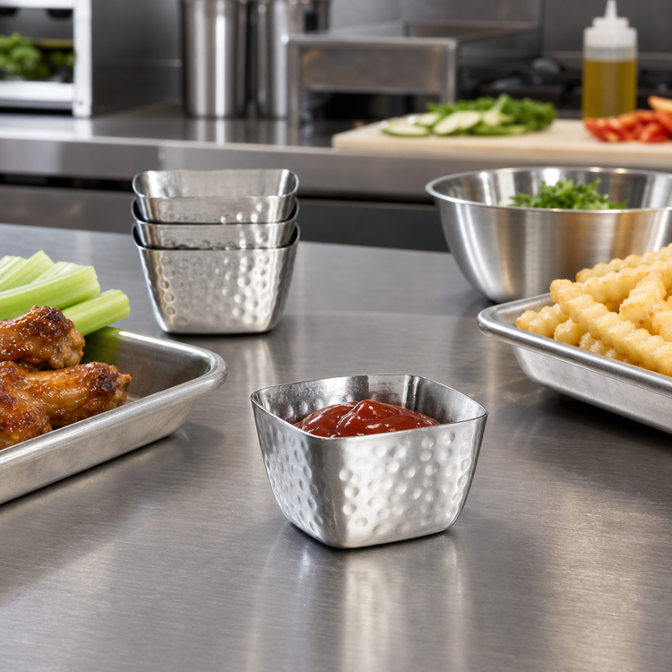 Product image #2 for American Metalcraft 2.5 oz Hammered Stainless Steel Square Sauce Cup, 2-1/4 Inch x 1-1/4 Inch