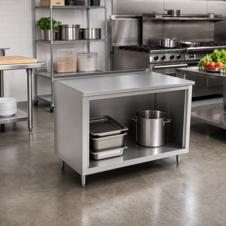 Product image #2 for John Boos Open Front Cabinet Base Stainless Steel Work Table, 36 Inch x 30 Inch, 1-1/2 Inch Rear Riser