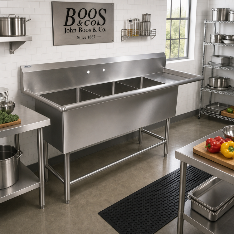 Product image #2 for John Boos Pro-Bowl 3-Compartment Sink with Right Drainboard, 82-3/16-Inch Wide, 14-Gauge Stainless Steel
