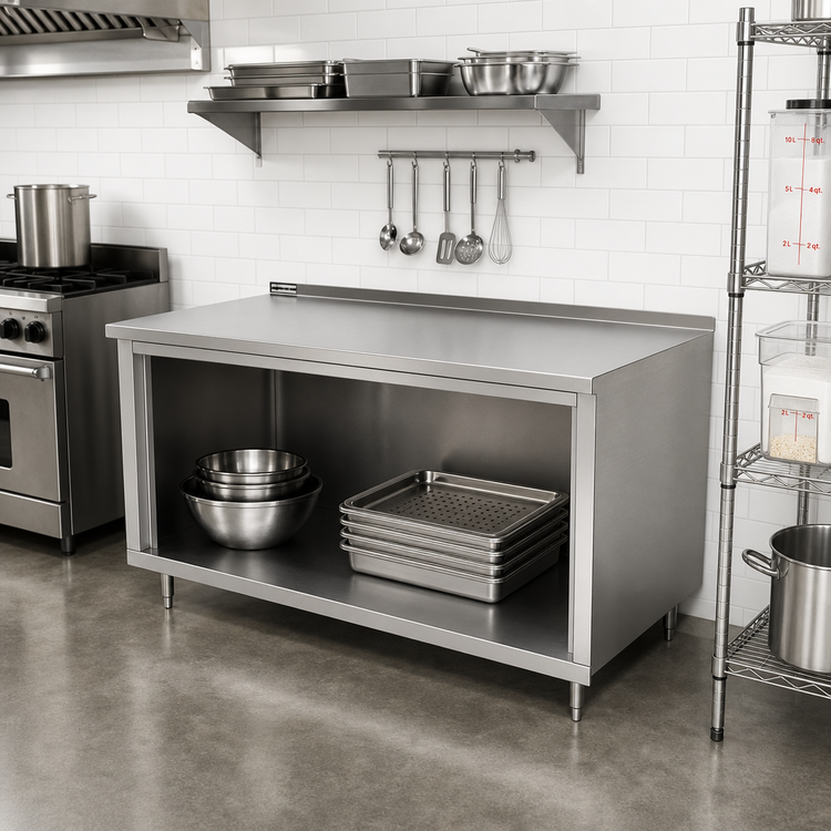Product image #2 for John Boos 84-Inch x 24-Inch Stainless Steel Open-Front Cabinet Base Work Table with 1-1/2-Inch Rear Riser