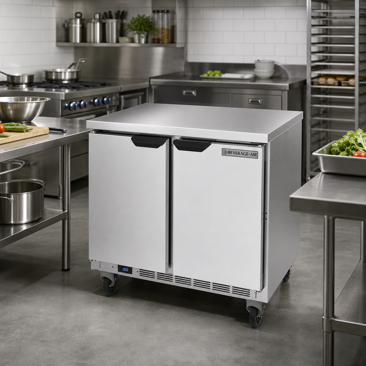Product image #2 for Beverage-Air 36-Inch Two-Section Worktop Freezer with Solid Doors and Flat Top