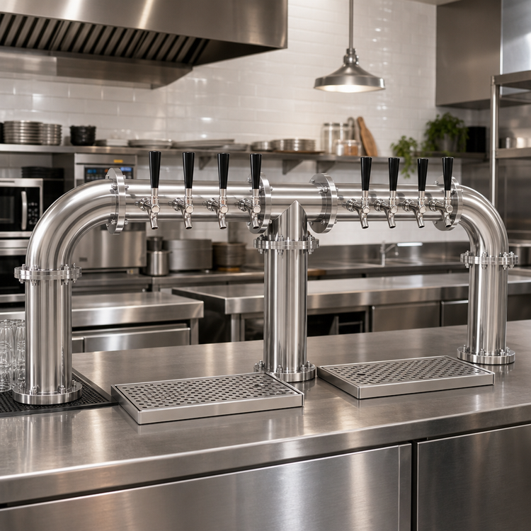 Product image #2 for Glastender 8-Faucet Air-Cooled Pipe Bridge Draft Dispensing Tower, Countertop, Grainline Finish