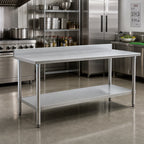 Thumbnail image #2 for Eagle Group Budget Series T3060SB-BS 430 Stainless Steel Work Table, 60 x 30 Inch, 4-1/2 Inch Backsplash, Adjustable Undershelf