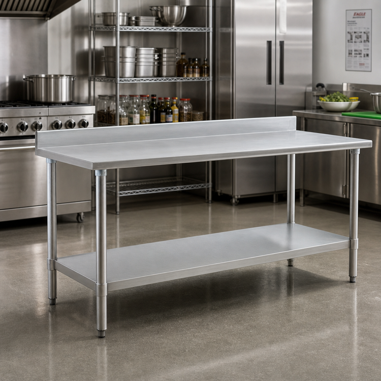 Product image #2 for Eagle Group Budget Series 60-Inch x 30-Inch Stainless Steel Work Table with 4-1/2-Inch Backsplash and Undershelf