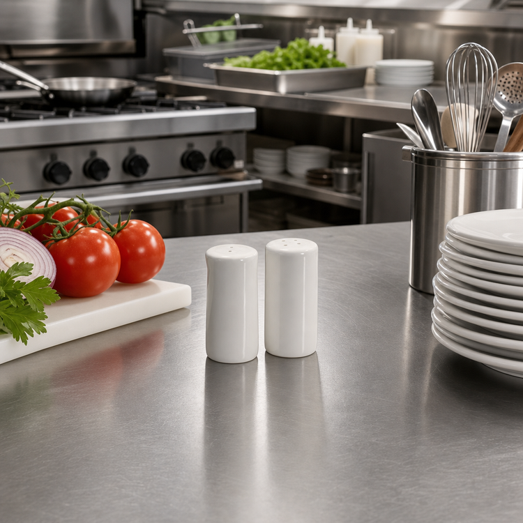 Product image #2 for American Metalcraft White Ceramic Round Salt & Pepper Shaker Set, 2.5 oz