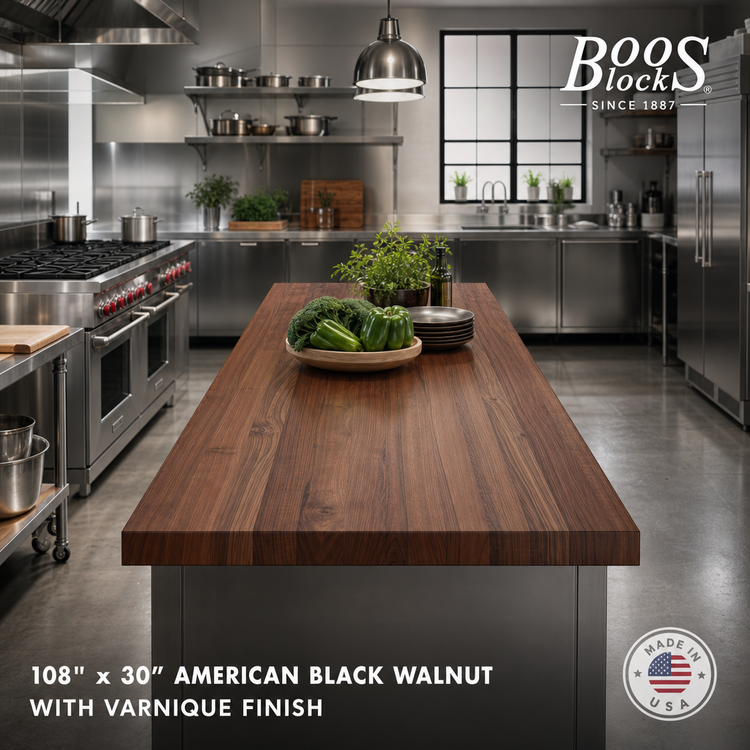 Product image #2 for Boos Block 108-Inch x 30-Inch American Black Walnut Kitchen Countertop with Varnique Finish