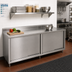 Thumbnail image #2 for John Boos 108 Inch x 24 Inch Stainless Steel Cabinet Base Work Table with Sliding Doors and 5 Inch Backsplash