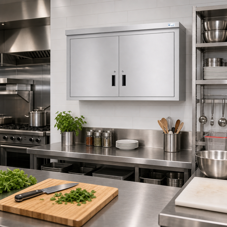 Product image #2 for KoolMore 48-Inch Stainless Steel Wall-Mounted Kitchen Cabinet with Locking Hinged Doors and 2 Shelves