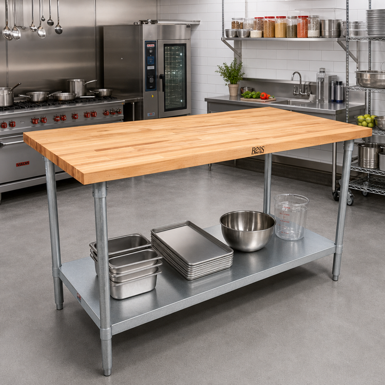 Product image #2 for John Boos HNS06A 108-Inch Wood Top Work Table with Adjustable Undershelf, Galvanized Base