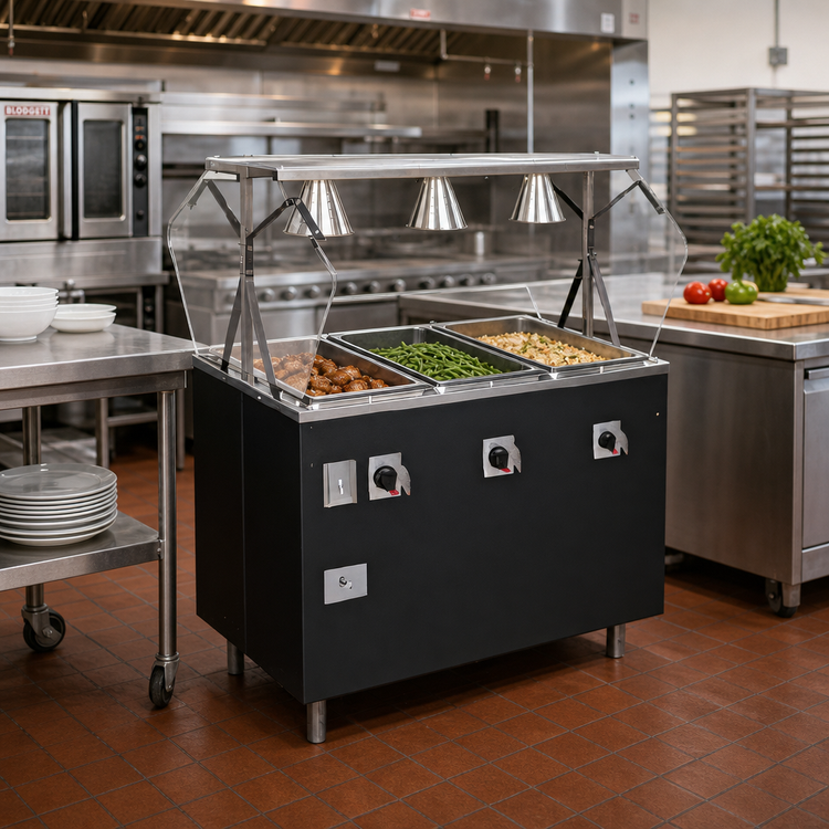 Product image #2 for Vollrath 2-Series Affordable Portable 3-Well Hot Food Station Deluxe with Enclosed Base and Buffet Breath Guard
