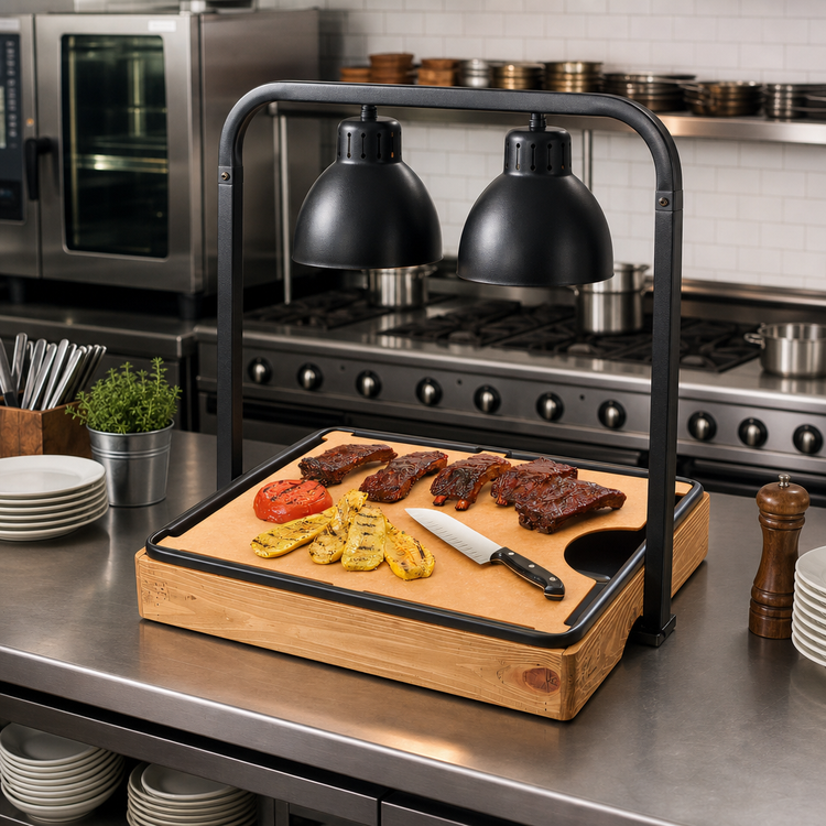 Product image #2 for Cal-Mil Madera Rustic Pine Countertop Carving Station with Fiber Resin Cutting Board and Heat Lamp Bracket