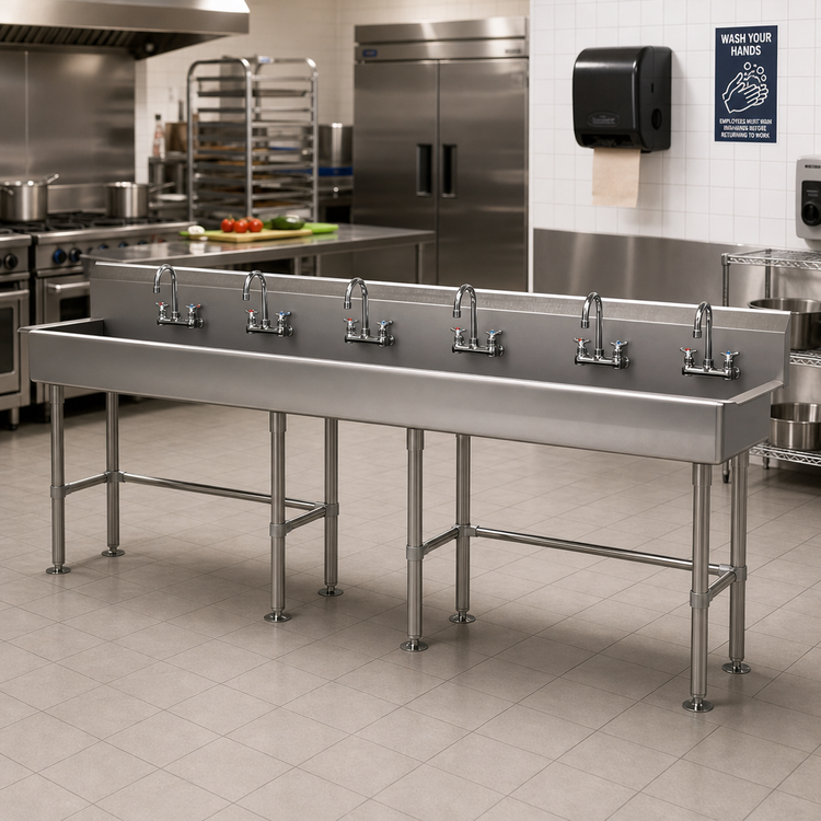 Product image #2 for Advance Tabco ADA Freestanding Multiwash Hand Wash Sink, 100 Inches, 5 Faucet Hole Sets