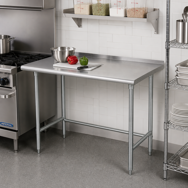 Product image #2 for Advance Tabco Special Value Series Open Base Stainless Steel Work Table with 1-1/2-Inch Rear Backsplash, 48 x 24 Inches