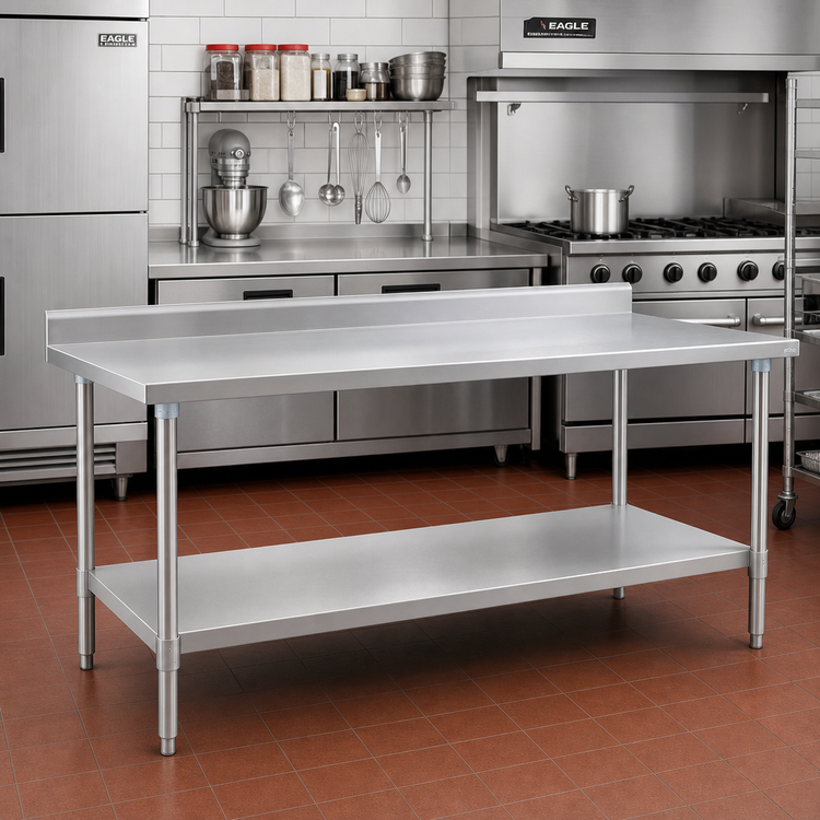 Product image #2 for Eagle Spec-Master 72"W x 30"D Stainless Steel Work Table with 4-1/2" Backsplash and Adjustable Undershelf