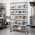 Thumbnail image #2 for Quantum Slanted Shelf Cart with 2 Flat Shelves, 4 Slanted Shelves and 16 Clear Bins, 48 x 18 x 80 Inches, Chrome Plated Finish