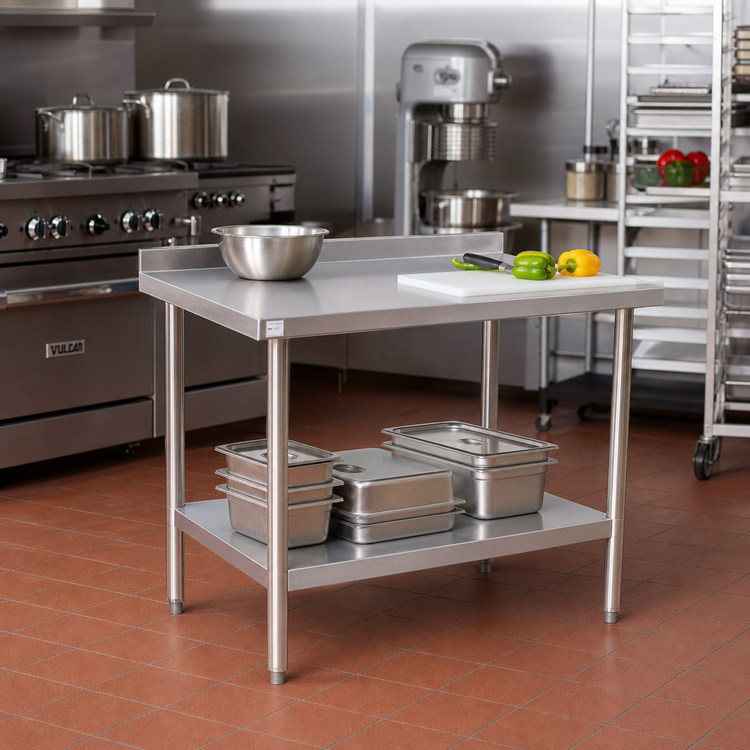 Product image #2 for Klinger's Trading Stainless Steel Filler Work Table with Undershelf, 18 x 30 x 38 Inches, 2-Inch Rear Up-Turn
